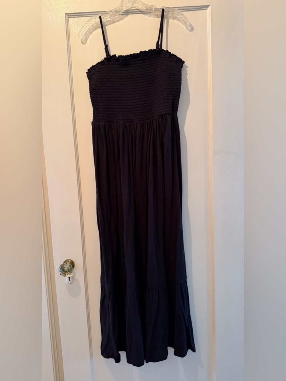 Women’s Black Maxi Dress with Smocked Bodice -MP